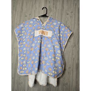 Tanner Smocked Hooded Swim Cover Up Youth 4–10T Blue Fish Print Beach Pool